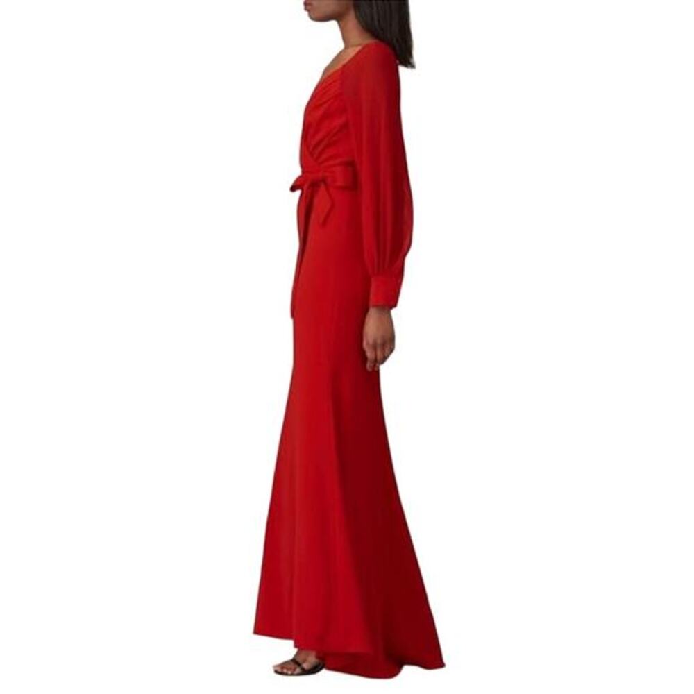 Badgley Mischka Red Bow Crepe Dress Size 2 - Picture 3 of 10